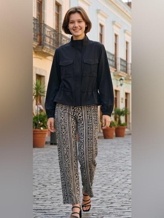 RAE Mode Jackets & Blazers - Women's Black Utility Jacket with Adjustable Drawcord Waist